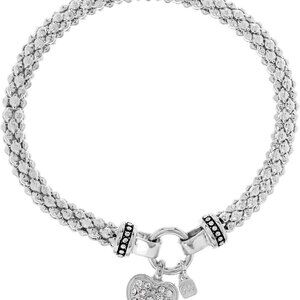Elegant Women's Silver Tone Crystal Pave Heart Stretch Bracelet for Chic Style